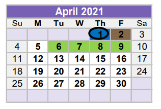 District School Academic Calendar for Midland Excel Campus for April 2021
