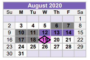 District School Academic Calendar for Emerson Elementary for August 2020
