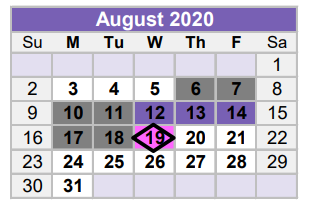 District School Academic Calendar for Midland Excel Campus for August 2020