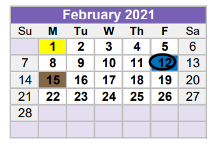 District School Academic Calendar for Parker Elementary for February 2021