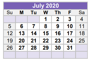 District School Academic Calendar for Long Elementary for July 2020