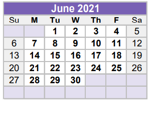 District School Academic Calendar for Fannin Elementary for June 2021