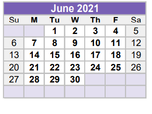 District School Academic Calendar for Bunche Early Childhd Ctr for June 2021