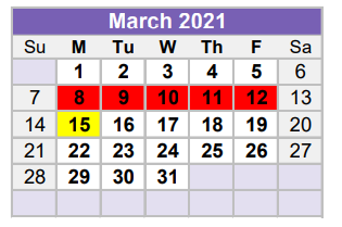 District School Academic Calendar for Midland Excel Campus for March 2021