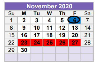 District School Academic Calendar for Midland Excel Campus for November 2020