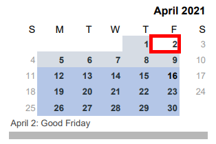 District School Academic Calendar for Challenge Academy for April 2021