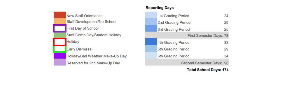 District School Academic Calendar Key for Midway School