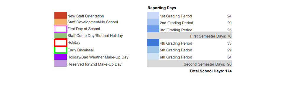 District School Academic Calendar Key for Challenge Academy