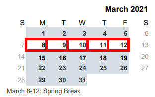 District School Academic Calendar for Midway Intermediate for March 2021