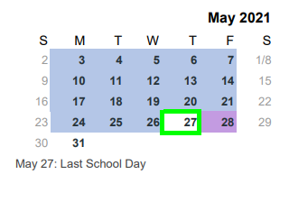 District School Academic Calendar for Challenge Academy for May 2021