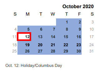 District School Academic Calendar for Spring Valley Elementary for October 2020