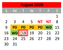 District School Academic Calendar for Dream Academy for August 2020