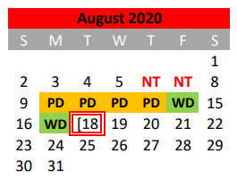 District School Academic Calendar for Travis El for August 2020