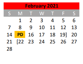 District School Academic Calendar for Lamar El for February 2021