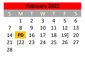 District School Academic Calendar for Travis El for February 2021