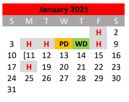 District School Academic Calendar for Mineral Wells H S for January 2021