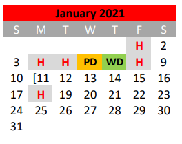 District School Academic Calendar for Travis El for January 2021