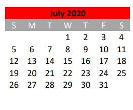 District School Academic Calendar for Dream Academy for July 2020