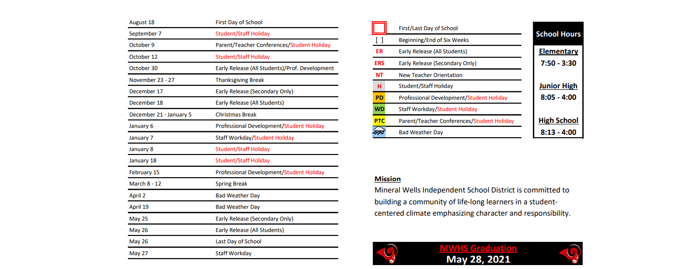 District School Academic Calendar Key for Travis El