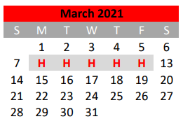 District School Academic Calendar for Travis El for March 2021