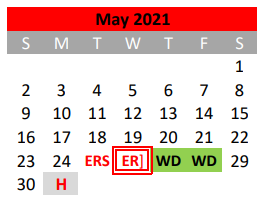 District School Academic Calendar for Mineral Wells H S for May 2021
