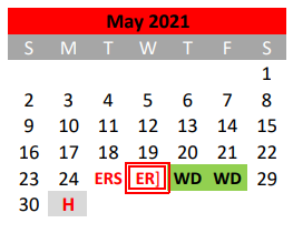 District School Academic Calendar for Travis El for May 2021