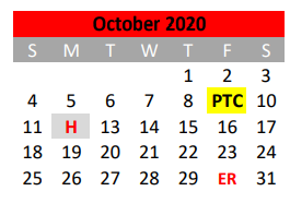 District School Academic Calendar for Travis El for October 2020