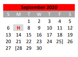 District School Academic Calendar for Mineral Wells J H for September 2020