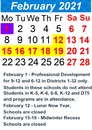 District School Academic Calendar for P.S.  69-the New Visions School for February 2021
