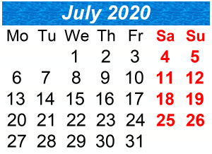 District School Academic Calendar for J.H.S. 168 Parsons School for July 2020