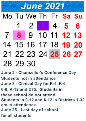 District School Academic Calendar for Satellite III for June 2021