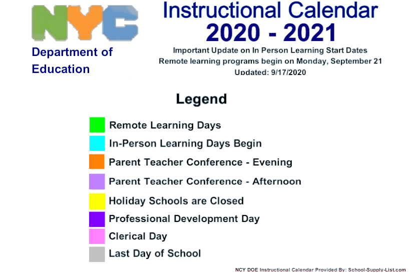 District School Academic Calendar Key for HS Of American Studies At Lehman College