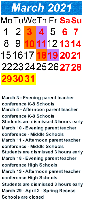 District School Academic Calendar for P.S.  21 Edward Hart School for March 2021