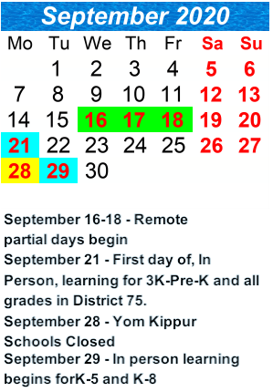 District School Academic Calendar for P.S.  21 Edward Hart School for September 2020