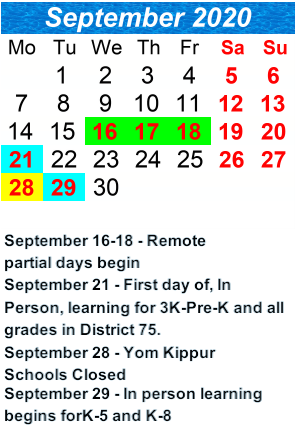 District School Academic Calendar for P.S.  86 Irvington School for September 2020