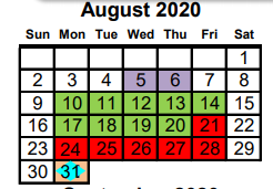 District School Academic Calendar for Navasota J H for August 2020