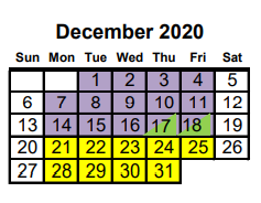 District School Academic Calendar for Project Ready At Navasota Carver L for December 2020