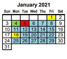 District School Academic Calendar for Project Ready At Navasota Carver L for January 2021