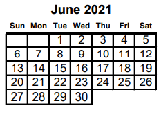 District School Academic Calendar for Project Ready At Navasota Carver L for June 2021