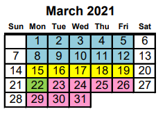 District School Academic Calendar for Carver Learning Center for March 2021