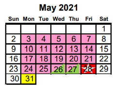 District School Academic Calendar for Project Ready At Navasota Carver L for May 2021
