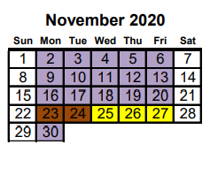 District School Academic Calendar for Project Ready At Navasota Carver L for November 2020