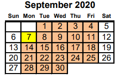 District School Academic Calendar for Project Ready At Navasota Carver L for September 2020