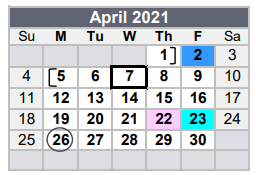 District School Academic Calendar for Needville H S for April 2021