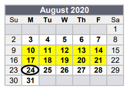 District School Academic Calendar for Needville Junior High for August 2020