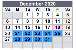 District School Academic Calendar for Needville Junior High for December 2020