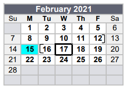 District School Academic Calendar for Needville Junior High for February 2021