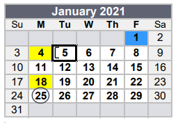 District School Academic Calendar for Fort Bend Co Alter for January 2021