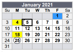 District School Academic Calendar for Needville H S for January 2021