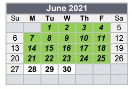 District School Academic Calendar for Needville H S for June 2021